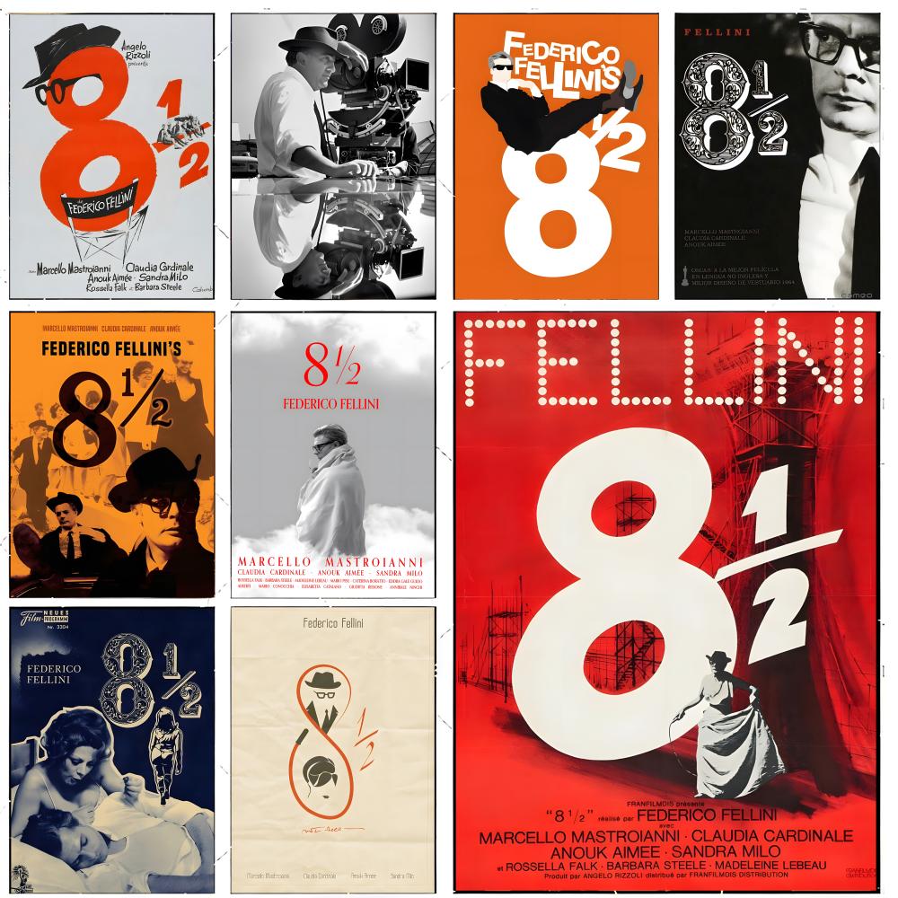 Home Cinema Lounge - Klasyczny plakat kinowy F-Federico Fellini, dekoracja