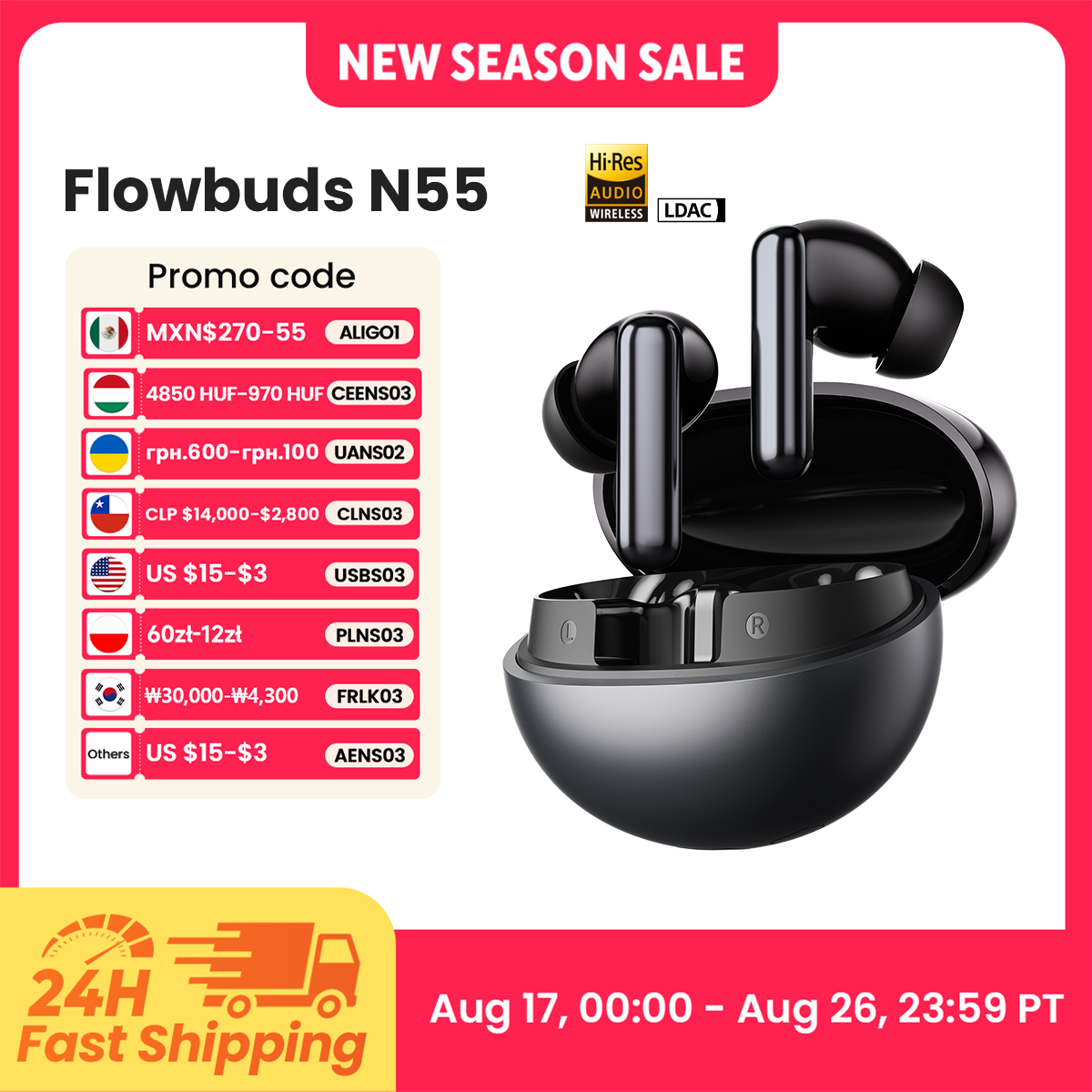 Home Cinema Headphones - Słuchawki bezprzewodowe HAYLOU Flowbuds N55, adaptacyjna