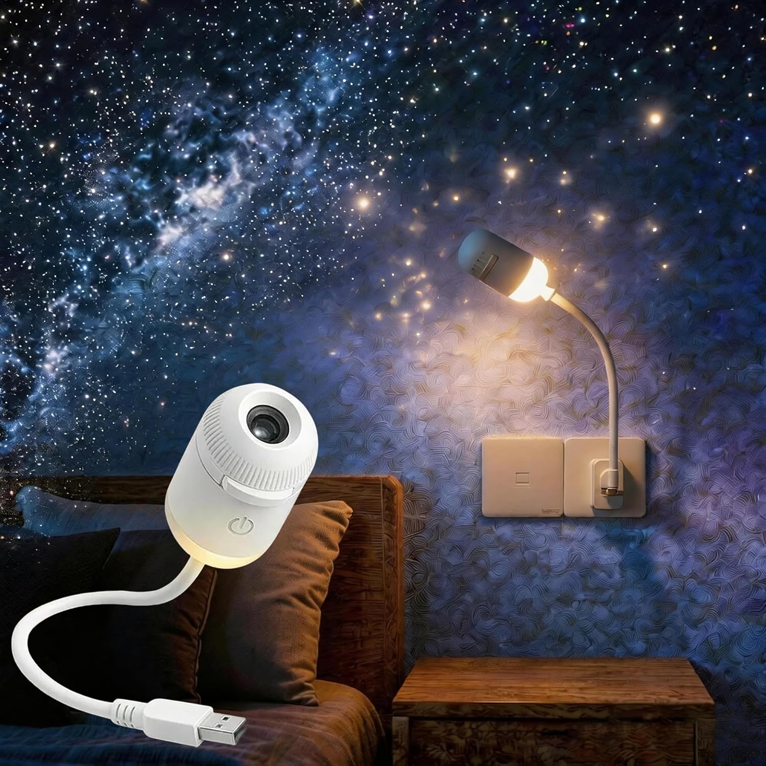 Home Cinema Projector - Projektor Gwiazd 2w1, Lampka Nocna USB,
