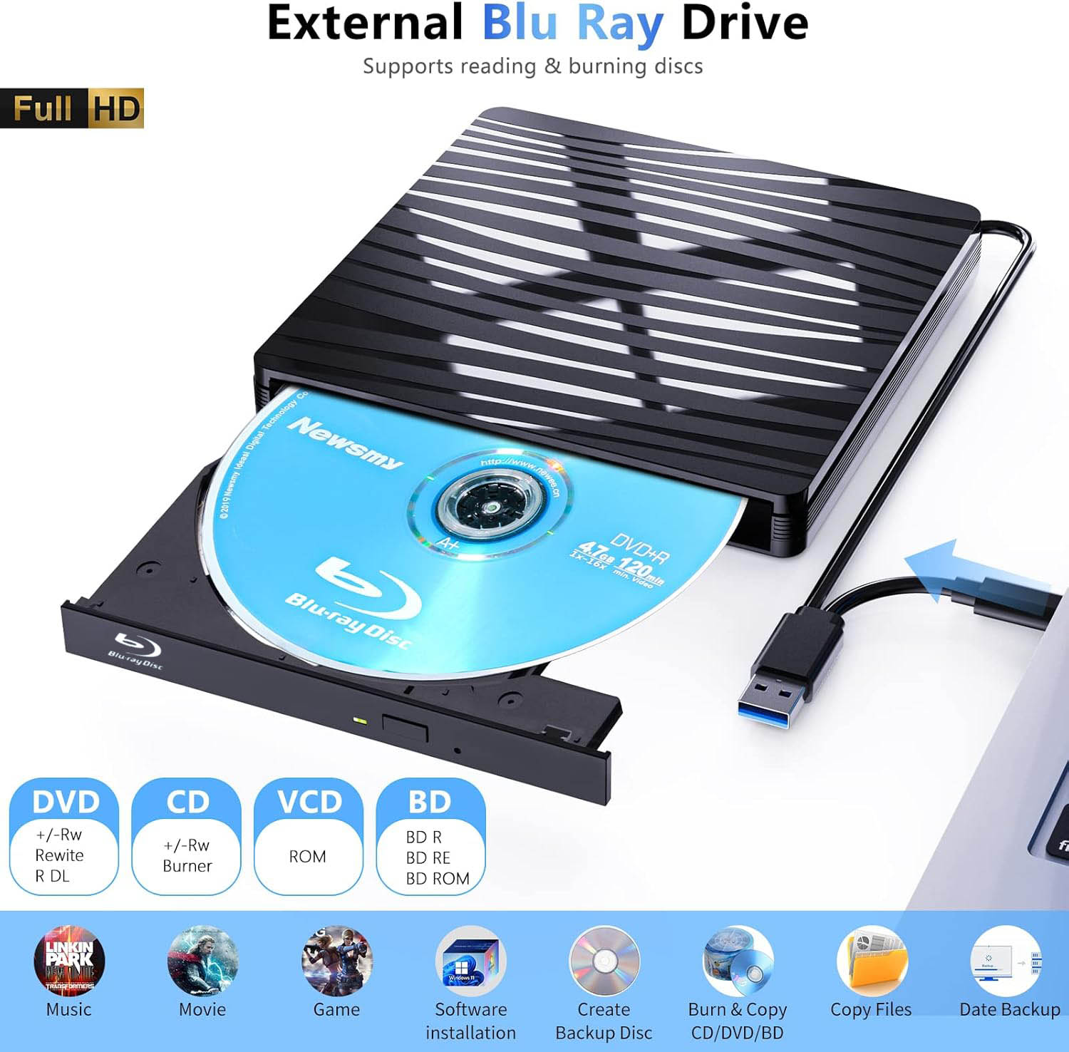 Blu Ray Disc Player - Zewnętrzny napęd optyczny Blu-ray USB3.0 do